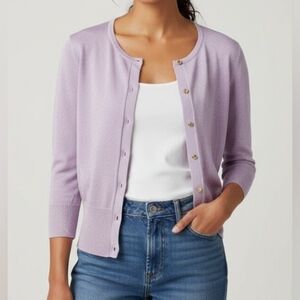 Caché Vintage Lavender Metallic Shimmer Cardigan Size M